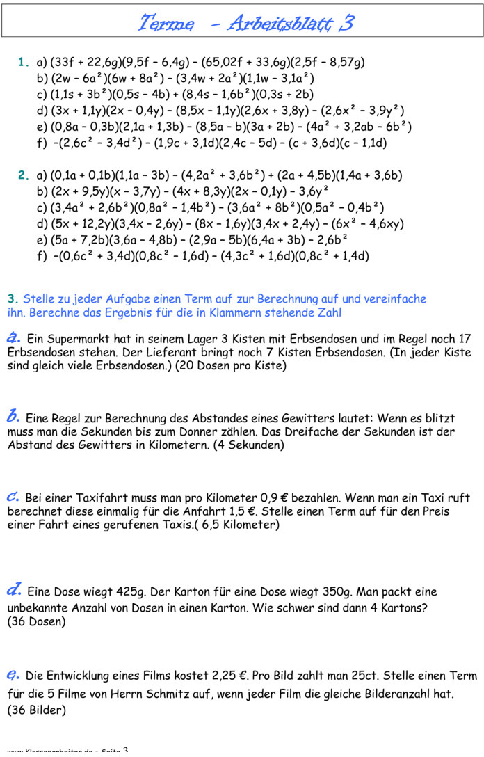 Übungsblatt zu Terme