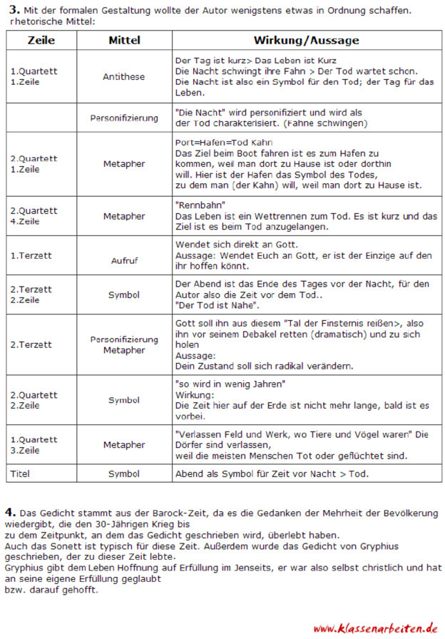 Klassenarbeit zu Gedichtsinterpretation