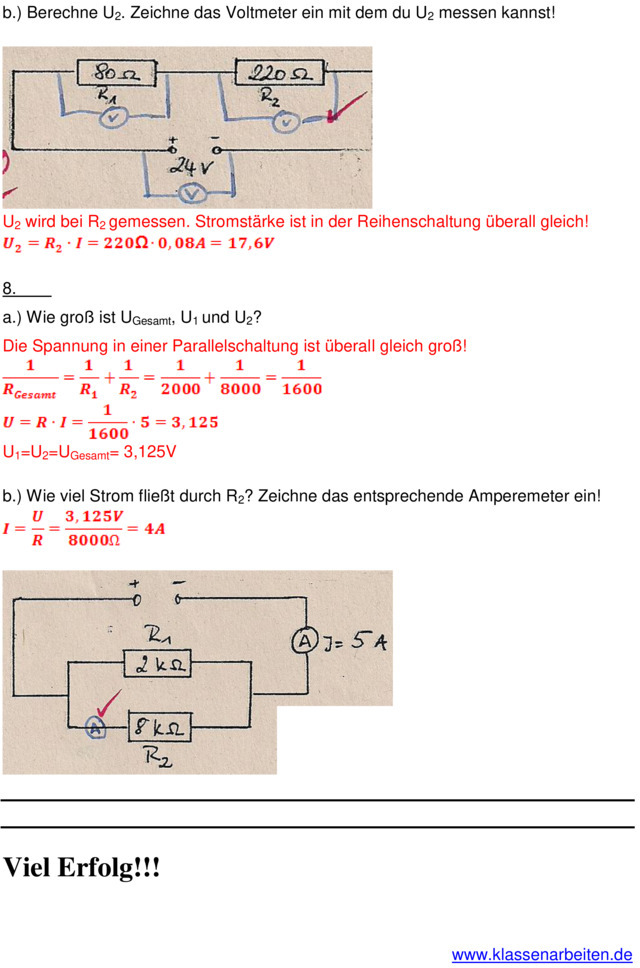 Klassenarbeit Zu Elektrizitätslehre [8. Klasse]