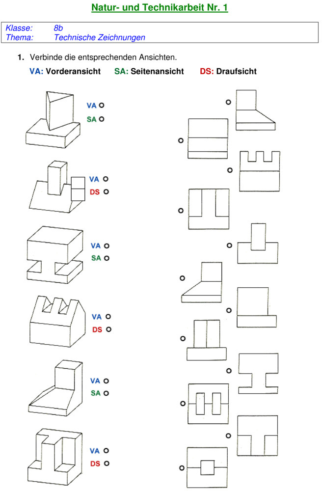 Klassenarbeit zu Technische Zeichnungen