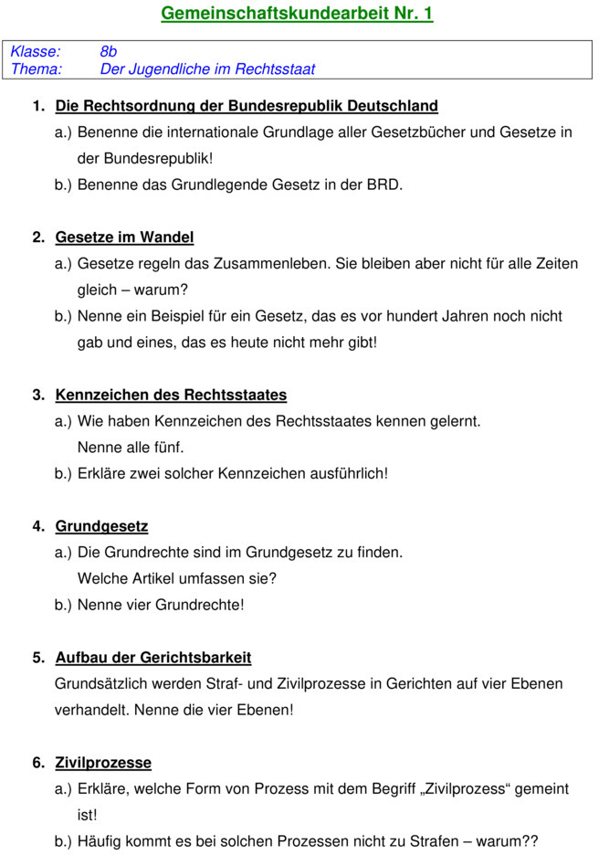 Klassenarbeit Zu Rechtsstaat