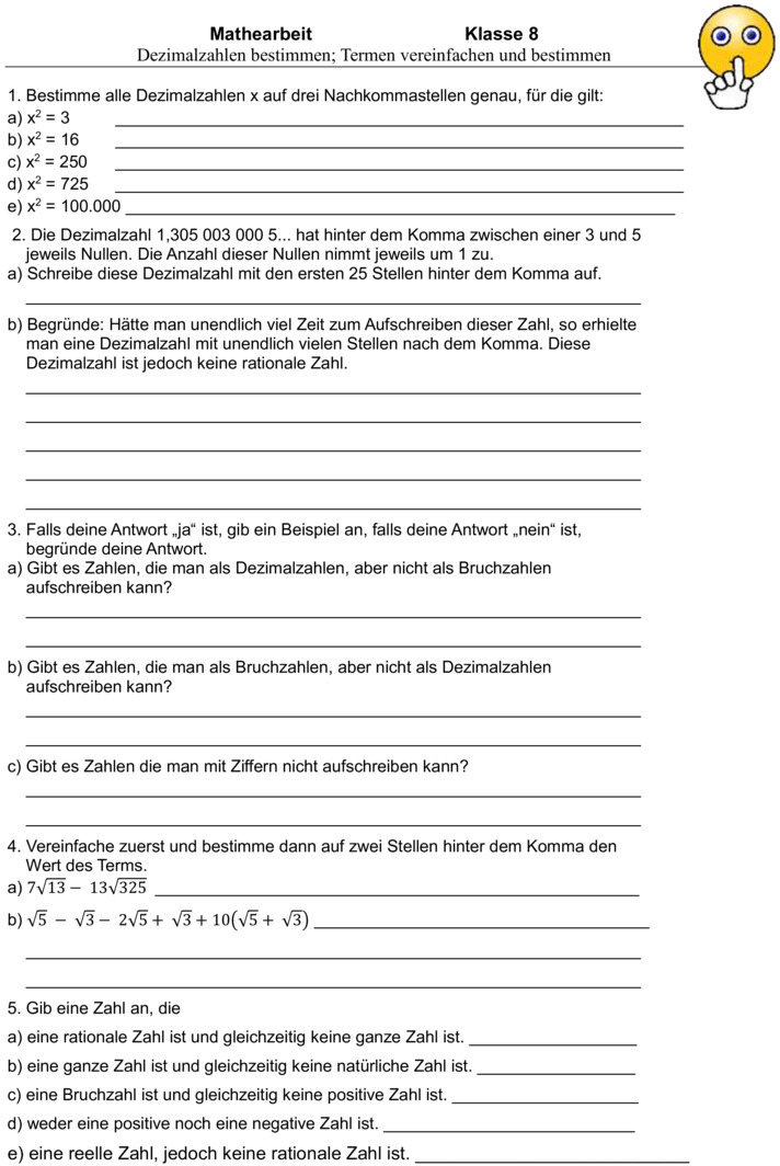 Klassenarbeit Zu Schuljahresbeginn [mathe 8 Klasse]