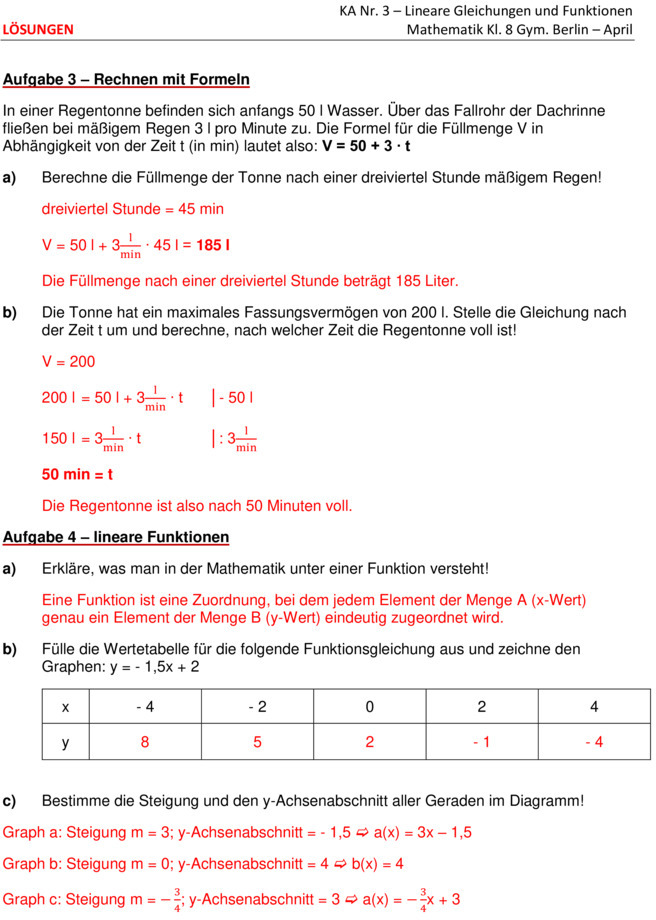 Klassenarbeit Zu Terme Und Gleichungen [8. Klasse]