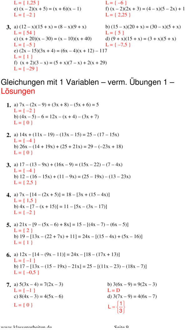 Übungsblatt zu Terme und Gleichungen 8. Klasse