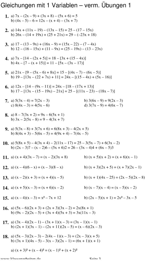 Übungsblatt zu Terme und Gleichungen [8. Klasse]