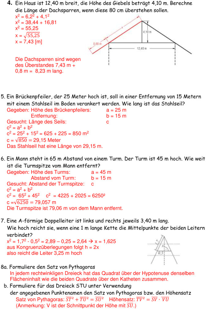 Ãœbungsblatt zu Satz des Pythagoras