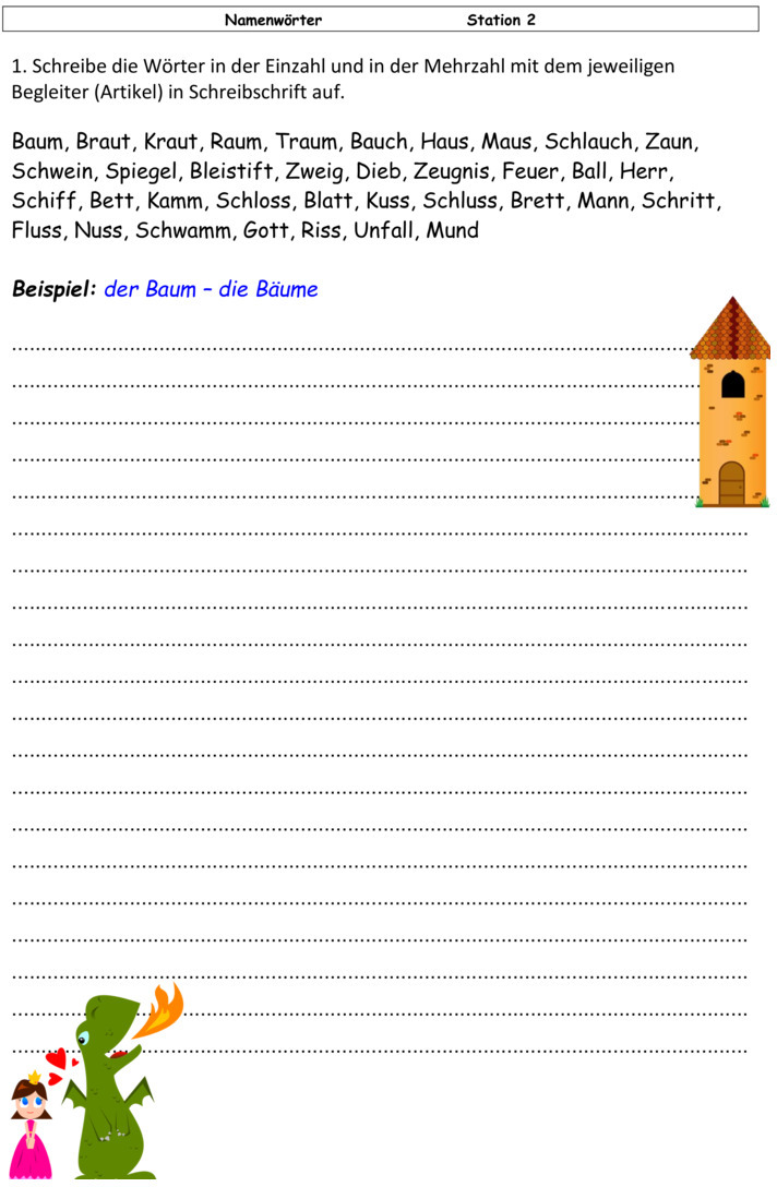 Übungsblatt zu Namenwörter