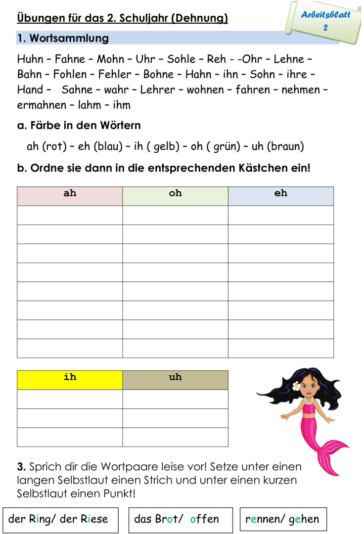 Übungsblatt zu Rechtschreibung 2. Klasse