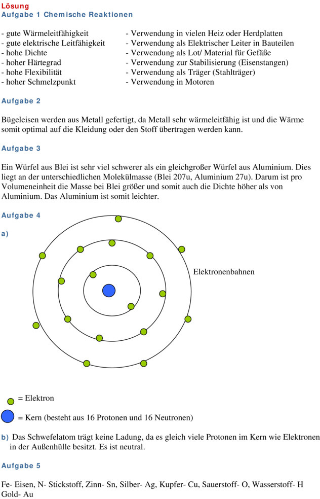 Klassenarbeit Zu Metalle