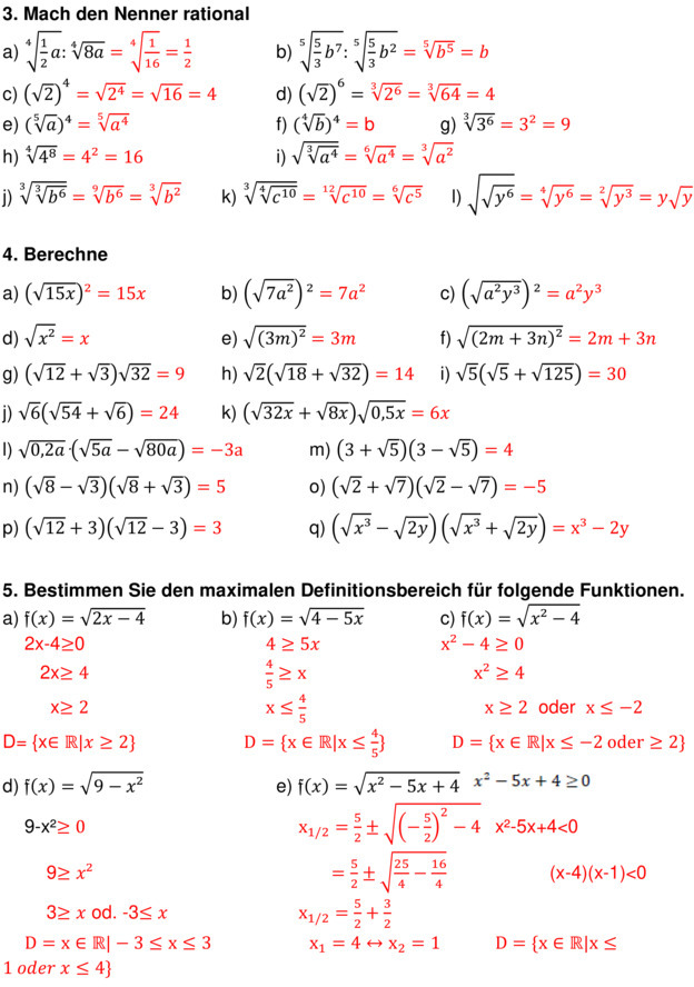 Übungsblatt Zu Wurzelrechnung