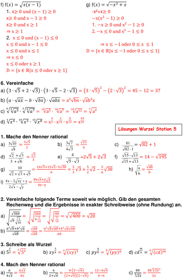 Übungsblatt Zu Wurzelrechnung