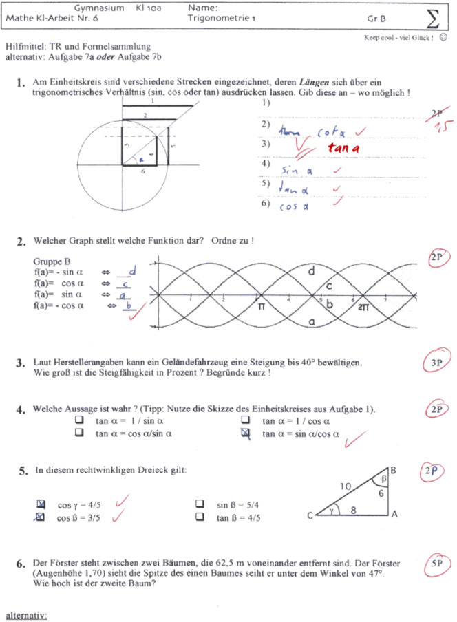 Klassenarbeit Zu Trigonometrie [10. Klasse]