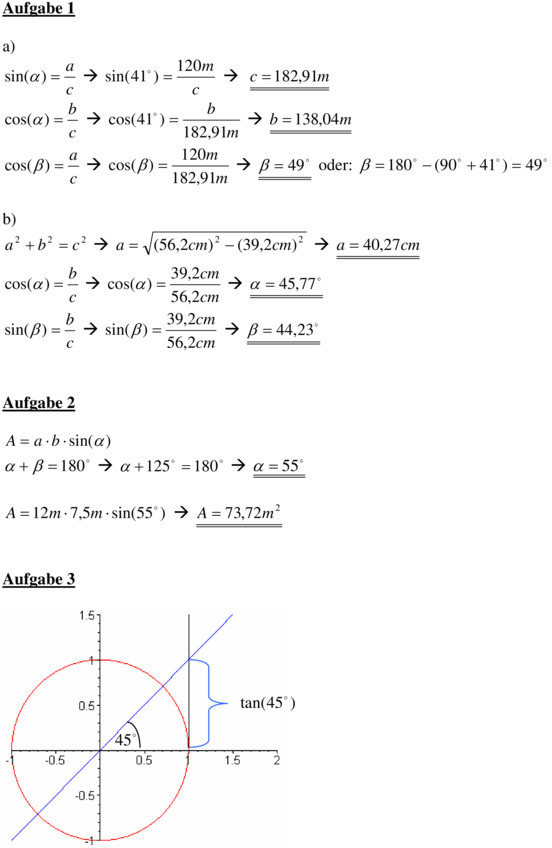 Klassenarbeit Zu Trigonometrie [10. Klasse]