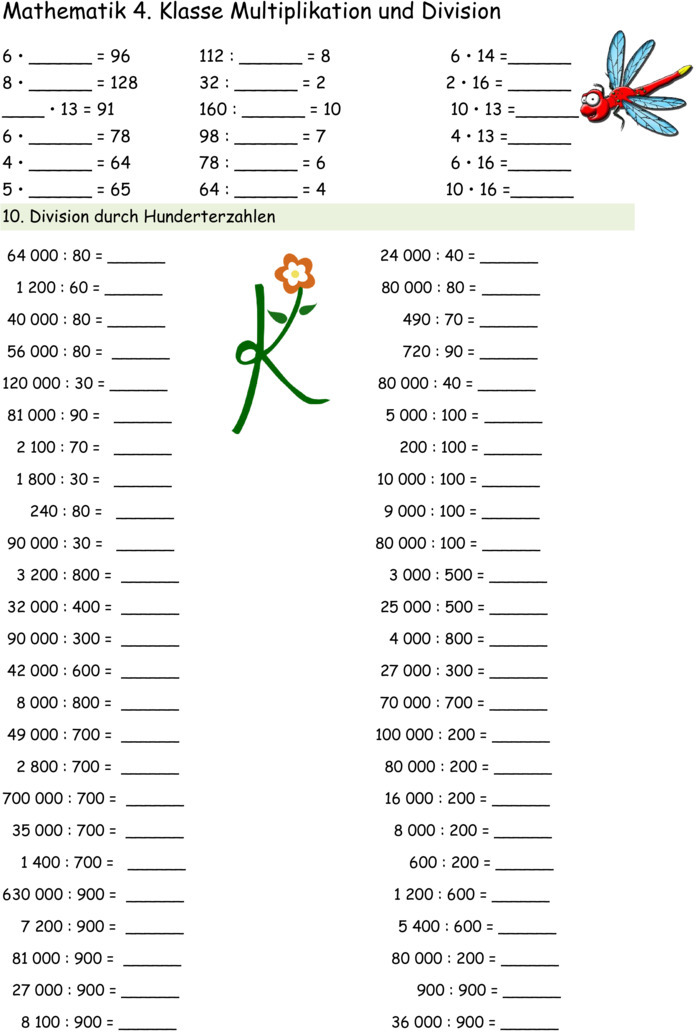 Übungsblatt zu Schriftliche Multiplikation und Division