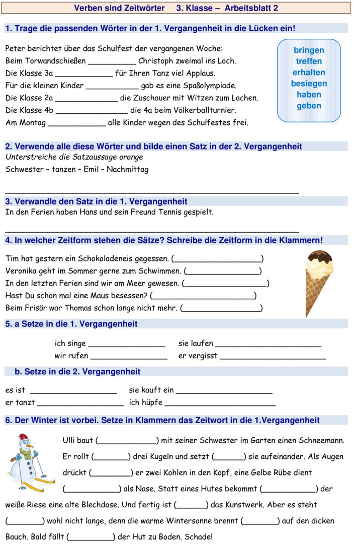 Bungsblatt Zu Vergangenheitsformen