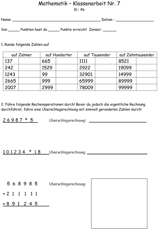 Gesamte Mathematik 4. Klasse: Grundschule Klasse 4 - Mathematik