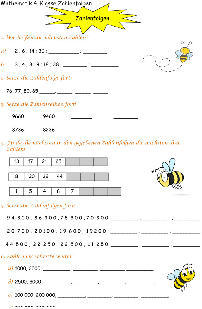 Übungsblatt zu Zahlenfolgen