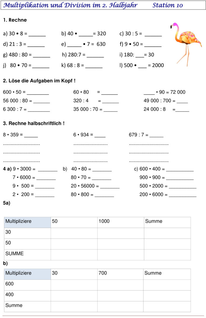 Übungsblatt zu Schriftliche Multiplikation und Division