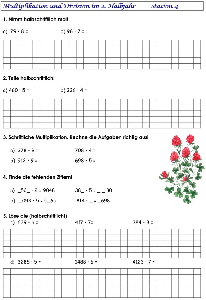 Übungsblatt zu Schriftliche Multiplikation und Division