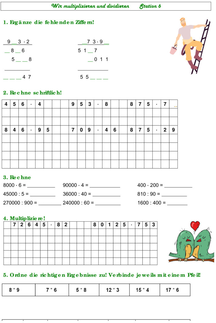 Übungsblatt zu Schriftliche Multiplikation und Division