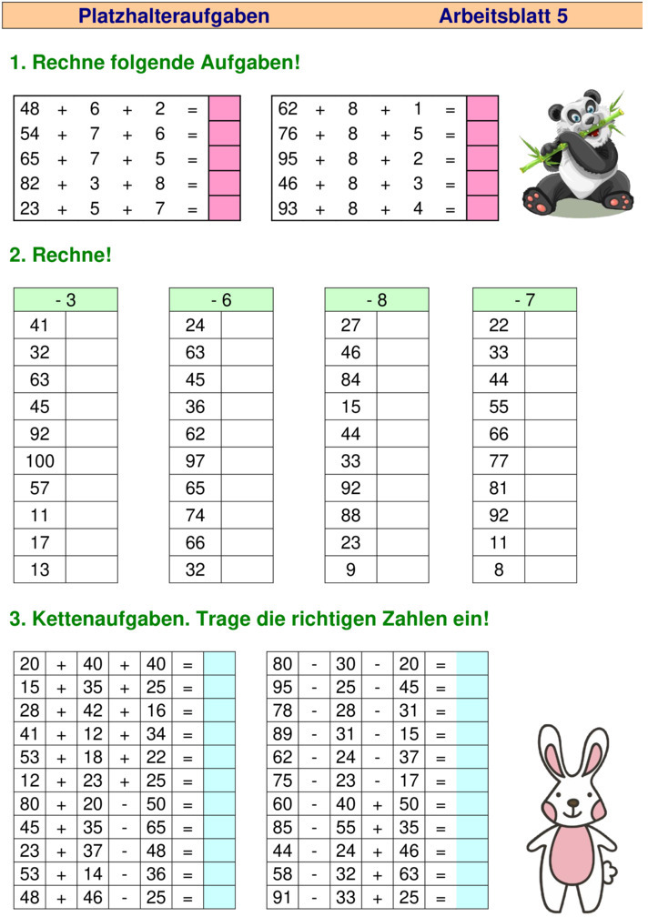 Übungsblatt Zu Rechnen Bis 100