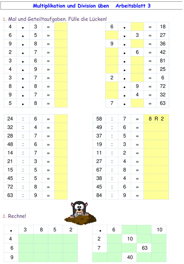 Übungsblatt zu Multiplikation und Division