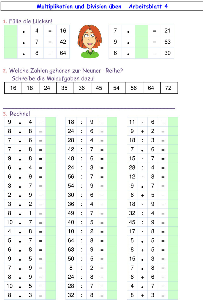 Übungsblatt zu Multiplikation und Division