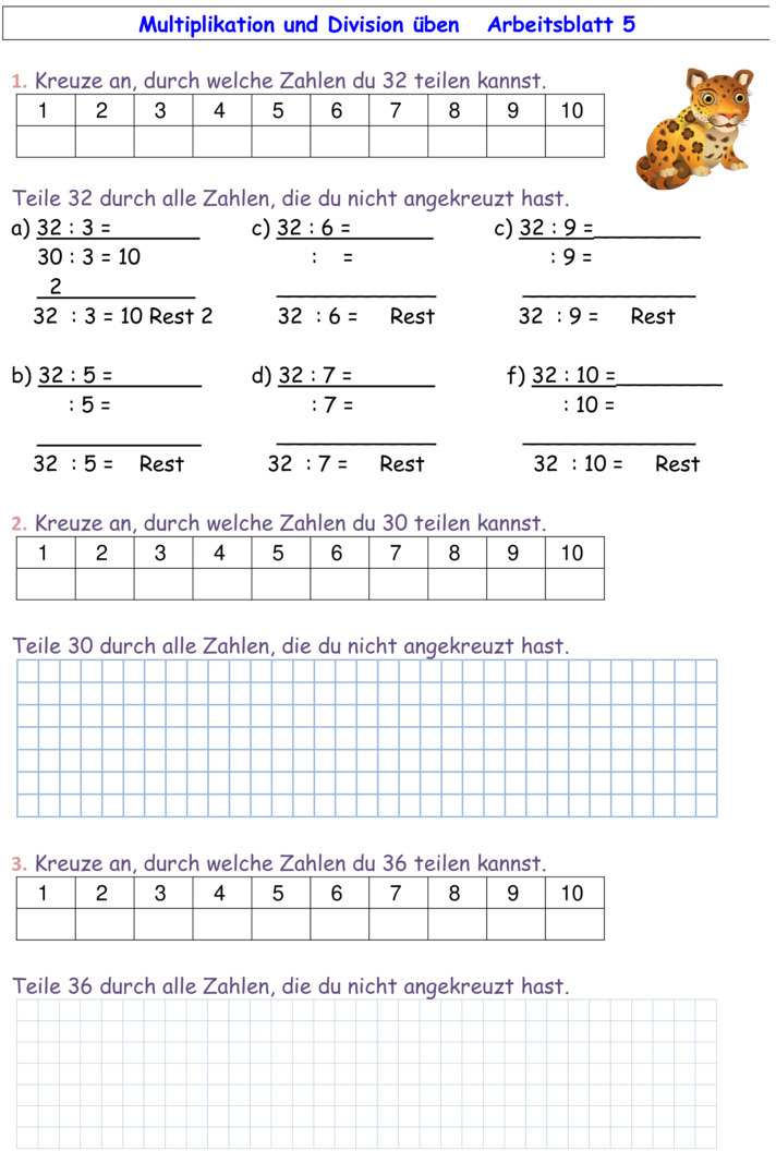 Übungsblatt zu Multiplikation und Division