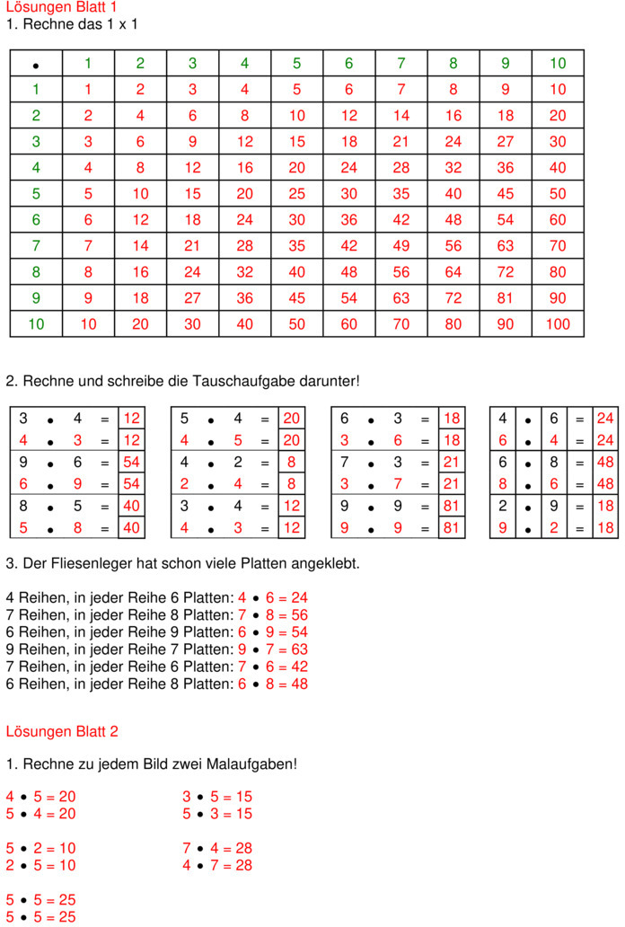 Übungsblatt zu Kleines Einmaleins