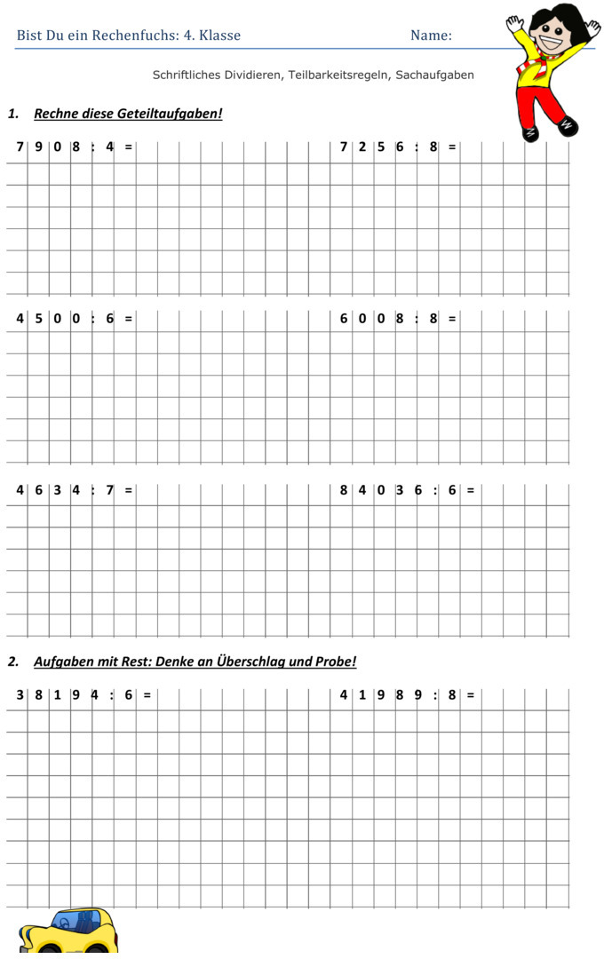 Klassenarbeit zu Schriftliche Multiplikation und Division