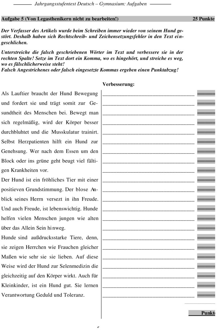 Klassenarbeit Zu Jahrgangsstufentest [Deutsch 8. Klasse]